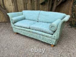 Antique Revival Art Nouveau Regency Shaped 2-3 Seater Green Blue Fabric Sofa