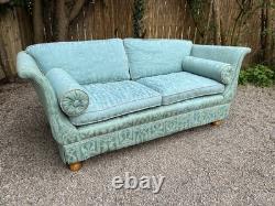 Antique Revival Art Nouveau Regency Shaped 2-3 Seater Green Blue Fabric Sofa