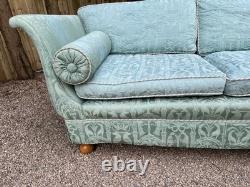 Antique Revival Art Nouveau Regency Shaped 2-3 Seater Green Blue Fabric Sofa
