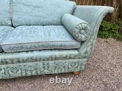 Antique Revival Art Nouveau Regency Shaped 2-3 Seater Green Blue Fabric Sofa