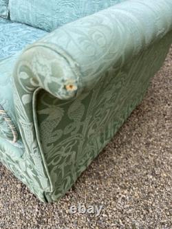 Antique Revival Art Nouveau Regency Shaped 2-3 Seater Green Blue Fabric Sofa
