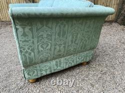 Antique Revival Art Nouveau Regency Shaped 2-3 Seater Green Blue Fabric Sofa