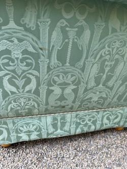 Antique Revival Art Nouveau Regency Shaped 2-3 Seater Green Blue Fabric Sofa