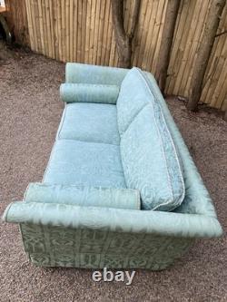 Antique Revival Art Nouveau Regency Shaped 2-3 Seater Green Blue Fabric Sofa