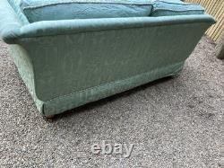Antique Revival Art Nouveau Regency Shaped 2-3 Seater Green Blue Fabric Sofa