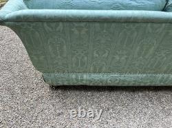Antique Revival Art Nouveau Regency Shaped 2-3 Seater Green Blue Fabric Sofa