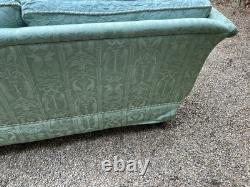 Antique Revival Art Nouveau Regency Shaped 2-3 Seater Green Blue Fabric Sofa