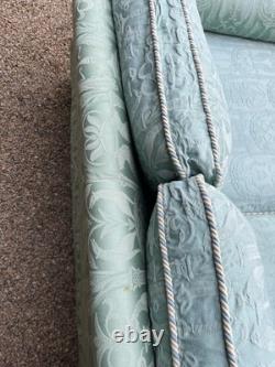 Antique Revival Art Nouveau Regency Shaped 2-3 Seater Green Blue Fabric Sofa