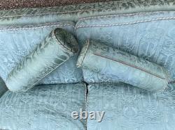 Antique Revival Art Nouveau Regency Shaped 2-3 Seater Green Blue Fabric Sofa