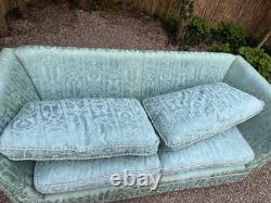 Antique Revival Art Nouveau Regency Shaped 2-3 Seater Green Blue Fabric Sofa