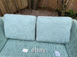 Antique Revival Art Nouveau Regency Shaped 2-3 Seater Green Blue Fabric Sofa
