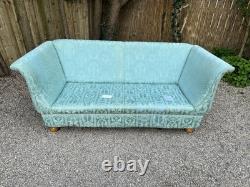 Antique Revival Art Nouveau Regency Shaped 2-3 Seater Green Blue Fabric Sofa