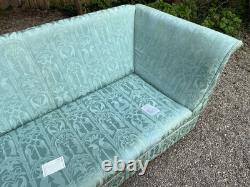 Antique Revival Art Nouveau Regency Shaped 2-3 Seater Green Blue Fabric Sofa