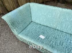 Antique Revival Art Nouveau Regency Shaped 2-3 Seater Green Blue Fabric Sofa