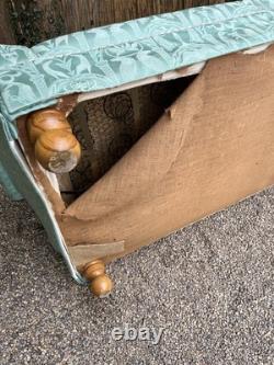 Antique Revival Art Nouveau Regency Shaped 2-3 Seater Green Blue Fabric Sofa