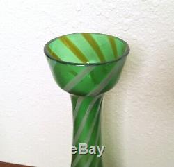 Antique Rindskopf Glass Green Spiral Vase, Bohemian Art Nouveau Loetz Kralik Era
