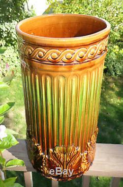 Antique Roseville Art Pottery Umbrella Stand Brown Green Blended Glaze 21 #734