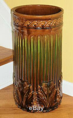 Antique Roseville Art Pottery Umbrella Stand Brown Green Blended Glaze 21 #734