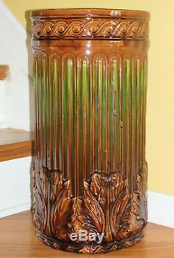 Antique Roseville Art Pottery Umbrella Stand Brown Green Blended Glaze 21 #734