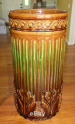 Antique Roseville Art Pottery Umbrella Stand Brown Green Blended Glaze 21 #734