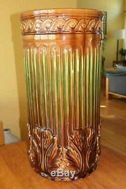 Antique Roseville Art Pottery Umbrella Stand Brown Green Blended Glaze 21 #734