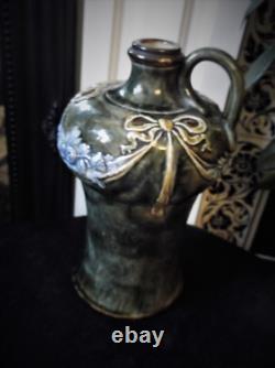 Antique Royal Doulton Sea Green Glazed Flagon Art Nouveau Raised Garlands 7643