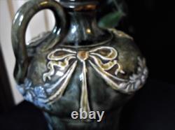 Antique Royal Doulton Sea Green Glazed Flagon Art Nouveau Raised Garlands 7643