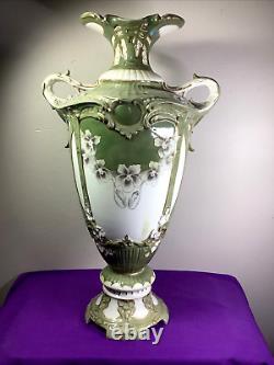 Antique Royal Dux Bohemia Porcelain Dbl. Handle Vase Urn Floral Gilt 16