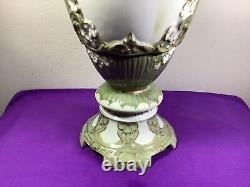 Antique Royal Dux Bohemia Porcelain Dbl. Handle Vase Urn Floral Gilt 16