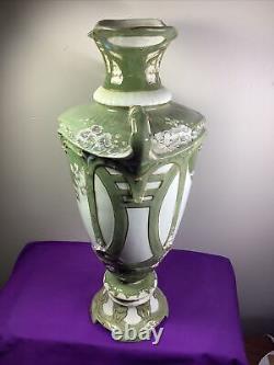 Antique Royal Dux Bohemia Porcelain Dbl. Handle Vase Urn Floral Gilt 16