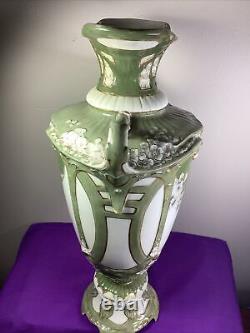 Antique Royal Dux Bohemia Porcelain Dbl. Handle Vase Urn Floral Gilt 16