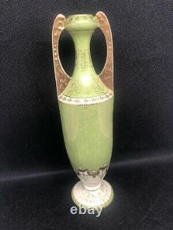 Antique Royal Wettin Germany Green Jeweled Vase Art Nouveau Portrait 9 3/4