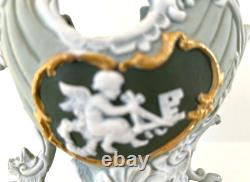 Antique Schafer & Vater Green Jasperware Planter Vase Cherub Cameo Art Nouveau