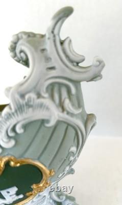 Antique Schafer & Vater Green Jasperware Planter Vase Cherub Cameo Art Nouveau