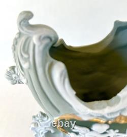 Antique Schafer & Vater Green Jasperware Planter Vase Cherub Cameo Art Nouveau