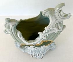 Antique Schafer & Vater Green Jasperware Planter Vase Cherub Cameo Art Nouveau