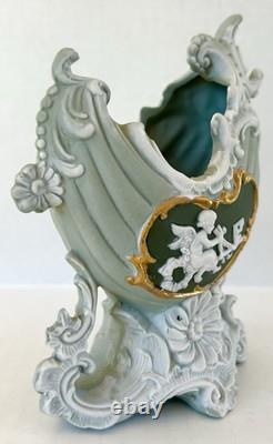 Antique Schafer & Vater Green Jasperware Planter Vase Cherub Cameo Art Nouveau