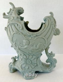 Antique Schafer & Vater Green Jasperware Planter Vase Cherub Cameo Art Nouveau