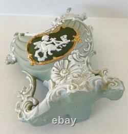 Antique Schafer & Vater Green Jasperware Planter Vase Cherub Cameo Art Nouveau