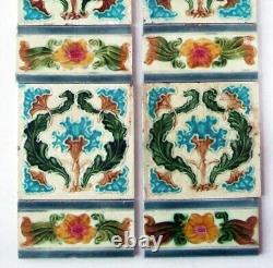 Antique Set Art Nouveau Fireplace Tiles with Original Spacers