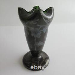 Antique Silver Overlay on Green Art Nouveau Vase unmarked (looks very old!)