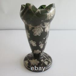 Antique Silver on Green Art Nouveau Vase unmarked (looks very old!)