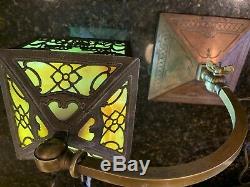 Antique Slag Glass Lamp Art Nouveau Arts & Crafts early 1900s Piano Bankers Lamp