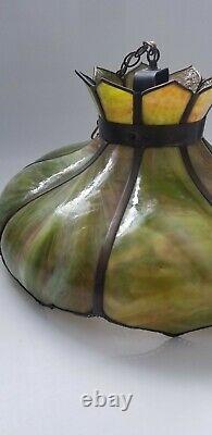 Antique Slag Glass Tiffany Style Tulip Large Chandelier Hanging Lamp
