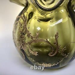 Antique St. Louis Glass Rose bowl Vase Gold Enamelled Art Nouveau LARGE