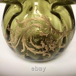 Antique St. Louis Glass Rose bowl Vase Gold Enamelled Art Nouveau LARGE