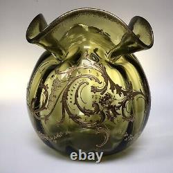 Antique St. Louis Glass Rose bowl Vase Gold Enamelled Art Nouveau LARGE