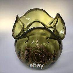 Antique St. Louis Glass Rose bowl Vase Gold Enamelled Art Nouveau LARGE