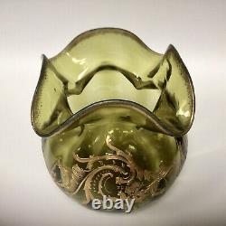 Antique St. Louis Glass Rose bowl Vase Gold Enamelled Art Nouveau LARGE