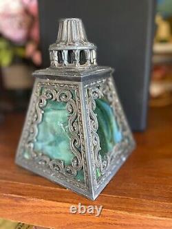 Antique Stained Glass Slag Lamp Shade 4 Pane Art Nouveau Arts Crafts Victorian